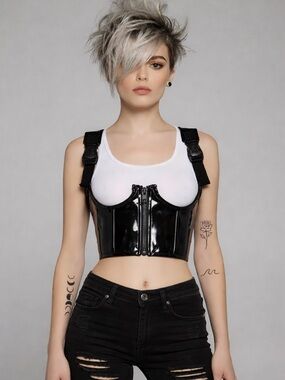 Poster Girl x Dolls kill MY TYPE UNDERBUST CORSET-Black patent sz XL NWT
